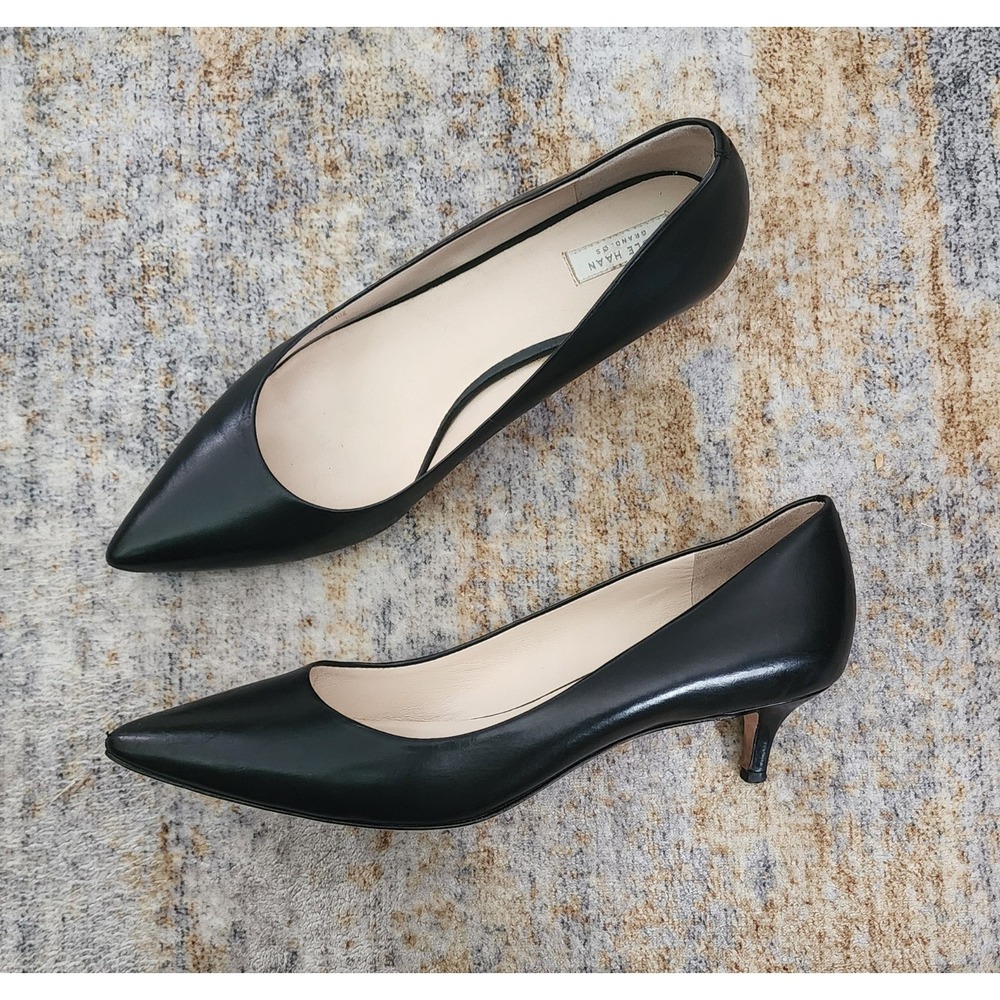 Cole Haan Women's Grand.OS Vesta Black Leather Kitten Heels Pumps Size 8.5 B - Picture 4 of 9